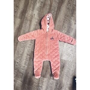 LAURA ASHLEY Baby Girls 3-6m Winter Fleece‎ Bunting Romper Snow Dusty Pink